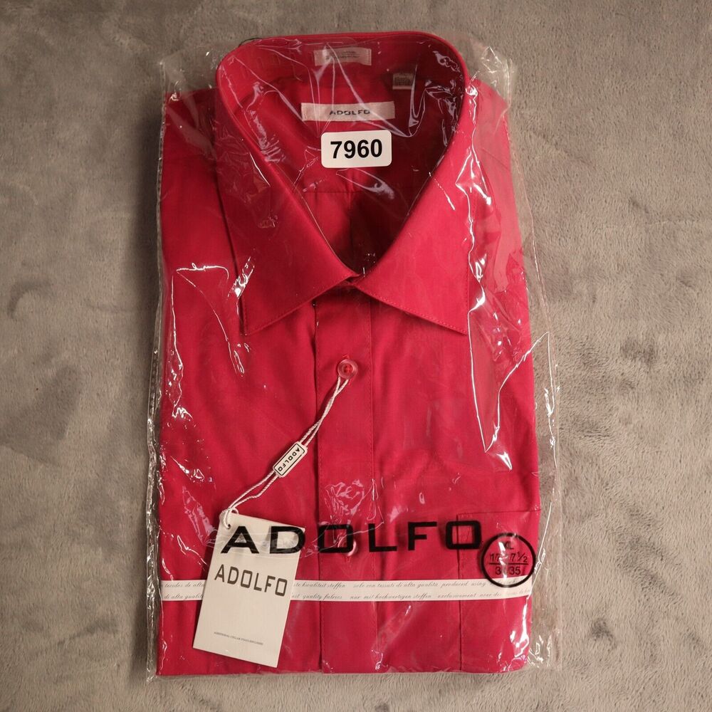 Adolfo Shirt Mens XL 17-17.5 - 34/35 Red Button Up Long Sleeve Casual Dress